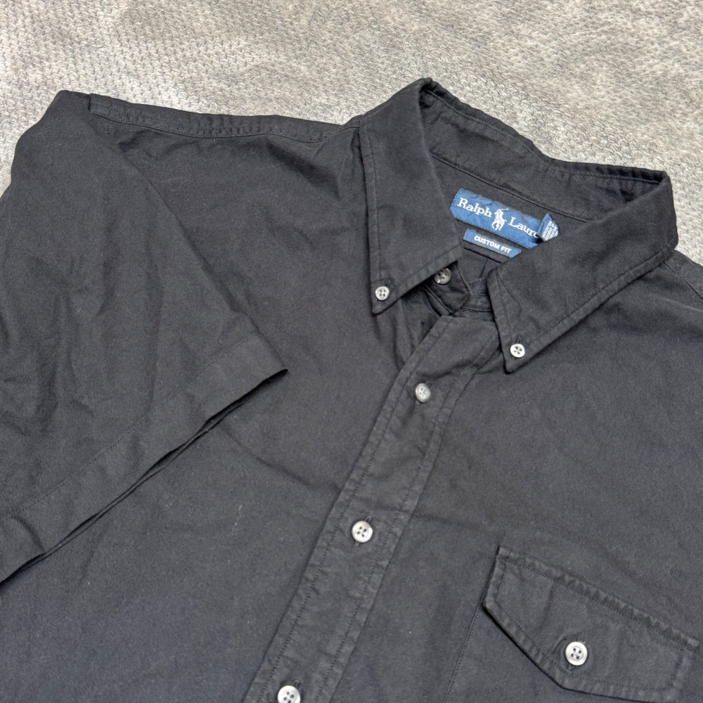 Ralph Lauren Men XXL Custom Fit Short Sleeve Button Down Shirt Black Anchor Logo
